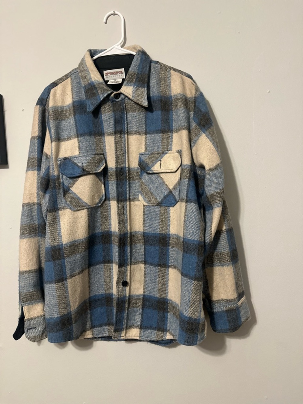 Vintage 80’s Mcgregor Bagpiper Shirt Shacket Large Blue Wool Blend Heavy Plaid